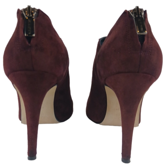 Sarah Flint Burgundy Blake Ankle Boots Suede Booties Mesh Cutouts Pumps Heels - Picture 5 of 15